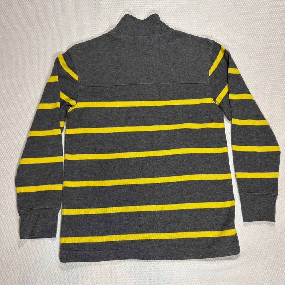Gap Kids Quarter Zip Pullover Sweater Boys XL 12 Gray Yellow Striped Knit Preppy
